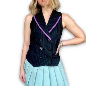 Y2K Morgan 4 ever Pin Stripe Black/Purple Vest